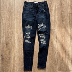 SO Distressed Dark Blue Skinny Jeans 7/28W High Rise Jegging